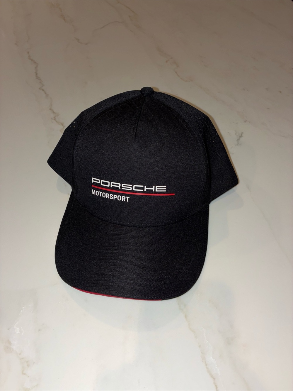 Porsche Design Black Cap with Red and White Motorsport Logo
